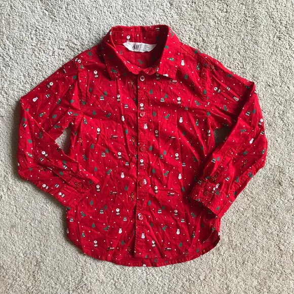 H&M Boys Christmas Button Down Shirt size 2/3T - Picture 1 of 10